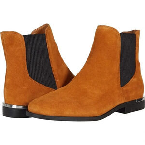 Nine West Cognac Honey Suede Chelsea Ankle Bootie with Gold detail size 9 M